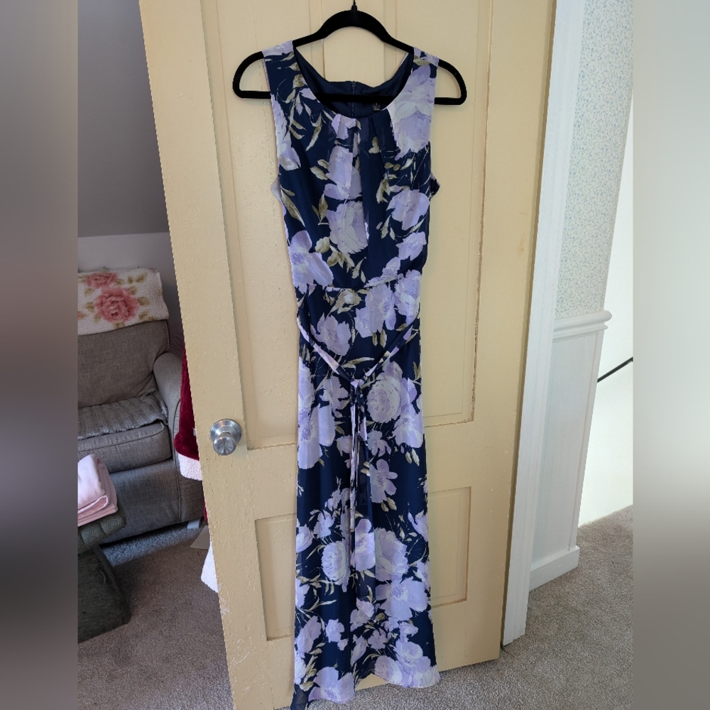 R&K Navy Maxi Dress with Lavender Floral Print